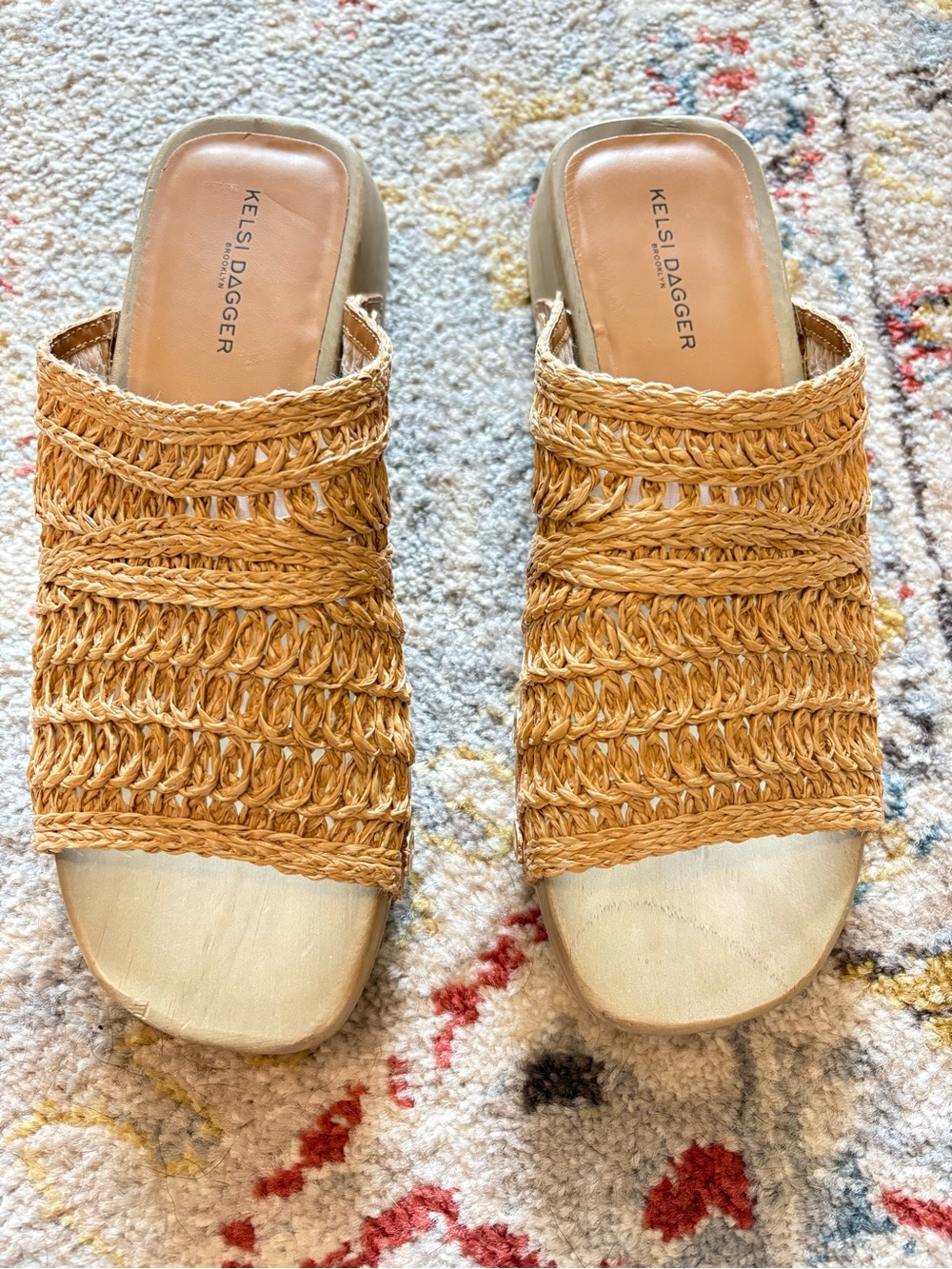 Kelsi Dagger Tan Braided Raffia Slide Mules